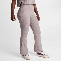 Women's Nike Sportswear High-Waisted Wide Leg Ribbed Jersey Pants Diffused Taupe/White - DV7868 272 -Nike Women Shop DV7868 272 M3