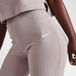 Women's Nike Sportswear High-Waisted Wide Leg Ribbed Jersey Pants Diffused Taupe/White - DV7868 272 -Nike Women Shop DV7868 272 M5
