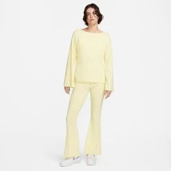Women's Nike Sportswear High-Waisted Wide Leg Ribbed Jersey Pants Lemon Chiffon/White - DV7868 706 -Nike Women Shop DV7868 706 M3