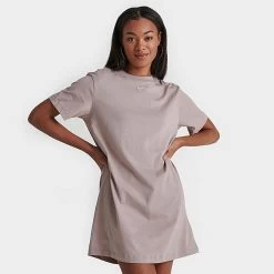Women's Nike Sportswear Essential Short-Sleeve T-Shirt Dress Diffused Taupe/White - DV7882 272