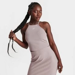 Women's Nike Sportswear Essential Ribbed Crop Tank Diffused Taupe/White - DV7960 272