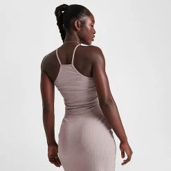 Women's Nike Sportswear Essential Ribbed Crop Tank Diffused Taupe/White - DV7960 272 -Nike Women Shop DV7960 272 M4