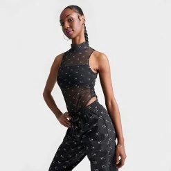 Women's Nike Air Printed Mock Neck Mesh Bodysuit Black - DV8243 010