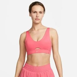 Women's Nike Dri-FIT Indy Plunge Cutout Bra Sea Coral/Celestial Gold - DV9837 894