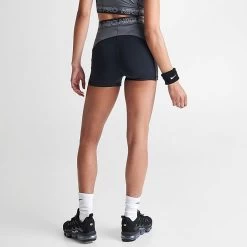 Women's Nike Pro Gym Shorts Black/Iron Grey/White/White - DX0059 010 -Nike Women Shop DX0059 010 M4