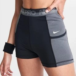 Women's Nike Pro Gym Shorts Black/Iron Grey/White/White - DX0059 010 -Nike Women Shop DX0059 010 M5
