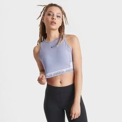 Women's Nike Pro Dri-FIT Crop Tank Indigo Haze/Oxygen Purple/Gridiron - DX0061 519