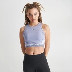 Women's Nike Pro Dri-FIT Crop Tank Indigo Haze/Oxygen Purple/Gridiron - DX0061 519 -Nike Women Shop DX0061 519 M3