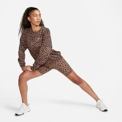 Women's Nike One Dri-FIT Leopard All-over Print 7 Inch Biker Shorts Archaeo Brown/White - DX0122 256 -Nike Women Shop DX0122 256 M3