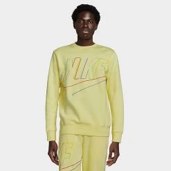 Nike Club Fleece+ Futura Fleece Crewneck Sweatshirt Lemon Chiffon - DX0529 706