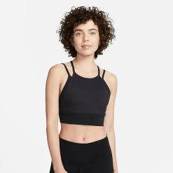 Women's Nike Indy Strappy Light-Support Padded Ribbed Longline Sports Bra Black/White - FB2159 010