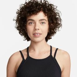 Women's Nike Indy Strappy Light-Support Padded Ribbed Longline Sports Bra Black/White - FB2159 010 -Nike Women Shop FB2159 010 M4