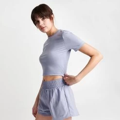 Women's Nike Essential Crop T-Shirt Indigo Haze/Reflective Silver - FB2873 519 -Nike Women Shop FB2873 519 M3