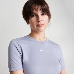 Women's Nike Essential Crop T-Shirt Indigo Haze/Reflective Silver - FB2873 519 -Nike Women Shop FB2873 519 M5