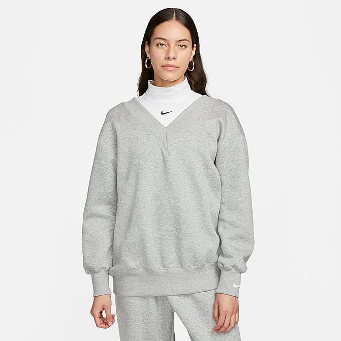 Women's Nike Sportswear Phoenix Fleece Oversized V-Neck Sweatshirt Dark Grey Heather/Sail - FB8317 063 1 Women's Nike Sportswear Phoenix Fleece Oversized V-Neck Sweatshirt Dark Grey Heather/Sail - FB8317 063