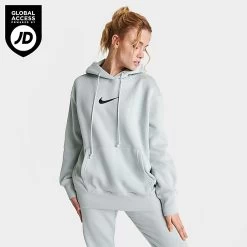 Women's Nike Sportswear Phoenix Fleece Oversized Pullover Hoodie Light Silver/Black - FD0892 034