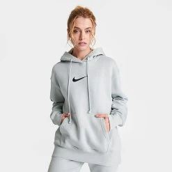Women's Nike Sportswear Phoenix Fleece Oversized Pullover Hoodie Light Silver/Black - FD0892 034 -Nike Women Shop FD0892 034 M3
