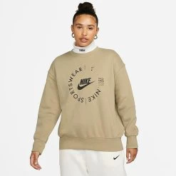 Women's Nike Sportswear Phoenix Fleece Oversized Crewneck Sweatshirt Neutral Olive - FD4234 276