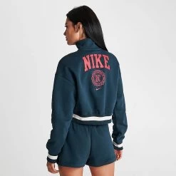 Women's Nike Sportswear Phoenix Fleece Oversized Half-Zip Cropped Sweatshirt Armory Navy - FJ1819 454 -Nike Women Shop FJ1819 454 M4