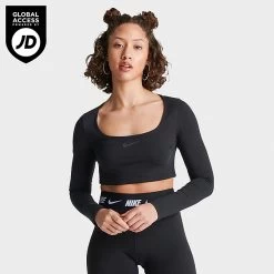Women's Nike Sportswear Long-Sleeve Crop Top Black - FJ5228 010