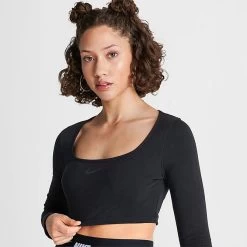 Women's Nike Sportswear Long-Sleeve Crop Top Black - FJ5228 010 -Nike Women Shop FJ5228 010 M5
