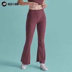Women's Nike Sportswear High-Waisted Wide Leg Ribbed Jersey Pants Burgundy Crush - FN3169 652