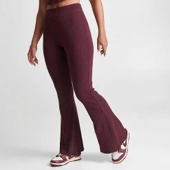 Women's Nike Sportswear High-Waisted Wide Leg Ribbed Jersey Pants Burgundy Crush - FN3169 652 -Nike Women Shop FN3169 652 M3