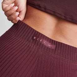 Women's Nike Sportswear High-Waisted Wide Leg Ribbed Jersey Pants Burgundy Crush - FN3169 652 -Nike Women Shop FN3169 652 M5