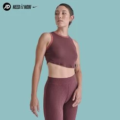 Women's Nike Sportswear Essentials Ribbed Cropped Tank Top Burgundy Crush - FN3170 652