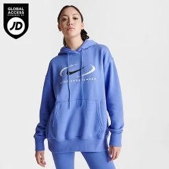 Women's Nike Sportswear Swoosh Life Oversized Fleece Pullover Hoodie Polar Ice - FN7698 450