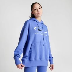 Women's Nike Sportswear Swoosh Life Oversized Fleece Pullover Hoodie Polar Ice - FN7698 450 -Nike Women Shop FN7698 450 M3