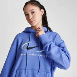 Women's Nike Sportswear Swoosh Life Oversized Fleece Pullover Hoodie Polar Ice - FN7698 450 -Nike Women Shop FN7698 450 M5