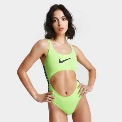 Women's Nike Swim Tape One Piece Swimsuit Volt Yellow - NESSD296 739